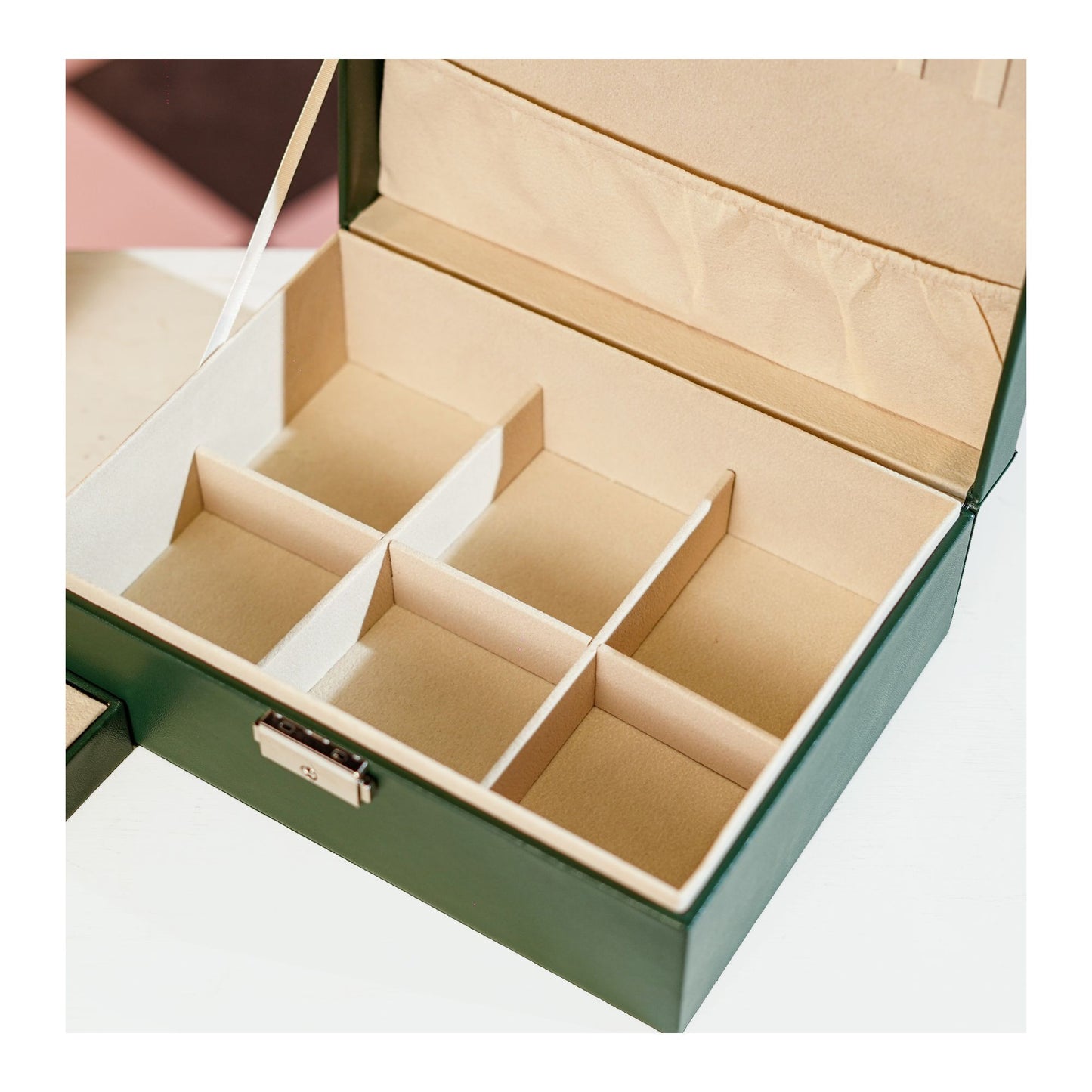 Leather Jewellery Organizer with Locker 2 Layers Hanging Holder Jewelry Box | Green