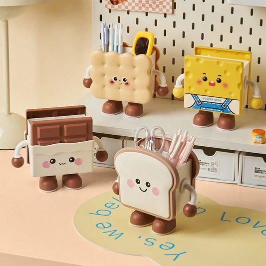 Cute Toast Desk Organizer Pen Holder | Kawaii Desktop Stationery Storage