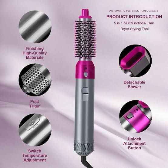 5 in 1 hot air hair styler dryer brush multi styling hair tool for straightening curling drying salon style hair Aalaa Shop