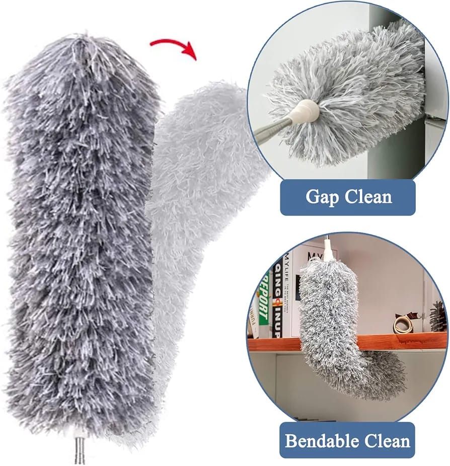 Foldable Cleaning Grey Duster | Adjustable Microfiber Dust Cleaning Brush