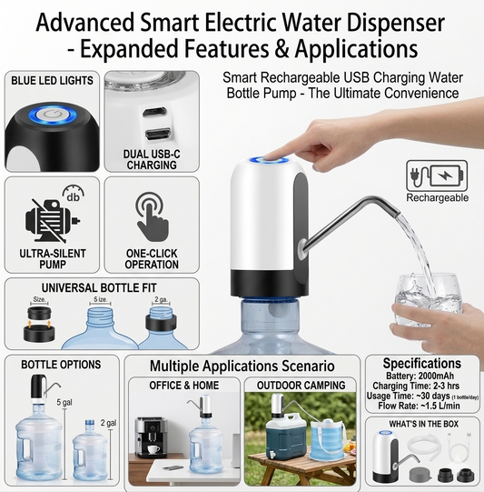 USB rechargeable electric water dispenser pump automatic drinking water pump for 19L 20L bottles home office Aalaa Shop