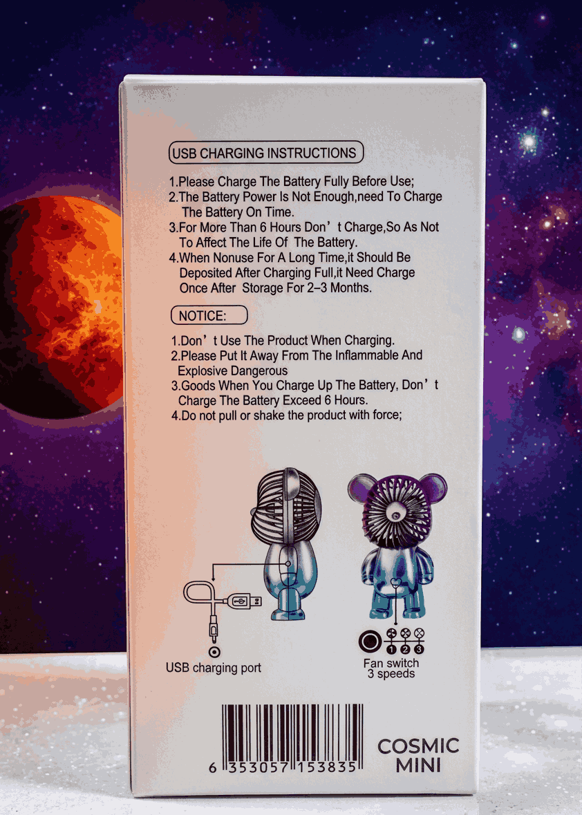 Cosmic mini bear portable fan USB rechargeable handheld cooling fan for travel desk summer personal fan Aalaa Shop