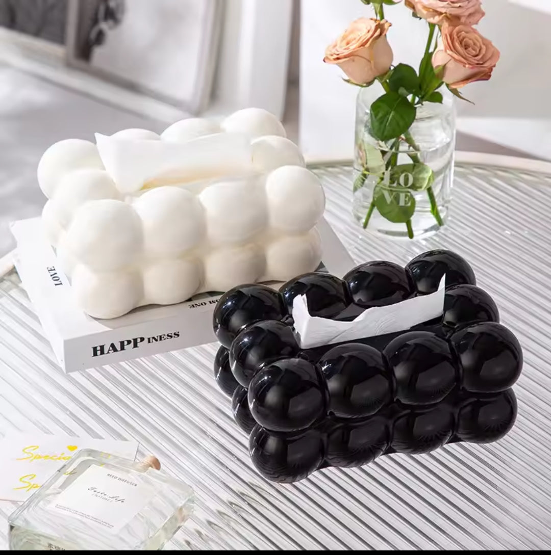 Bubble Bow Tissue Box Black | Cute Cloud Tissue Holder