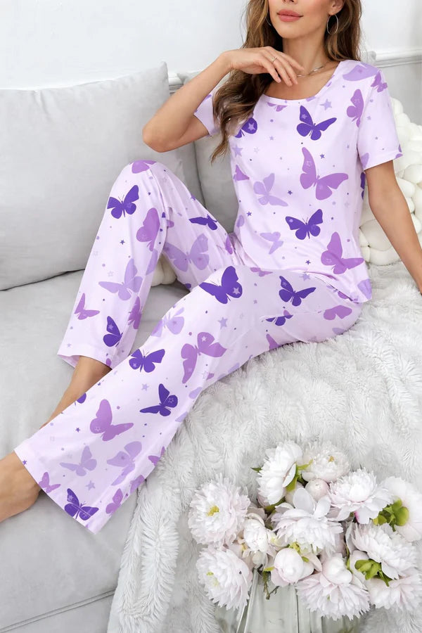 purple butterfly night suit women pajama set Gharsaman