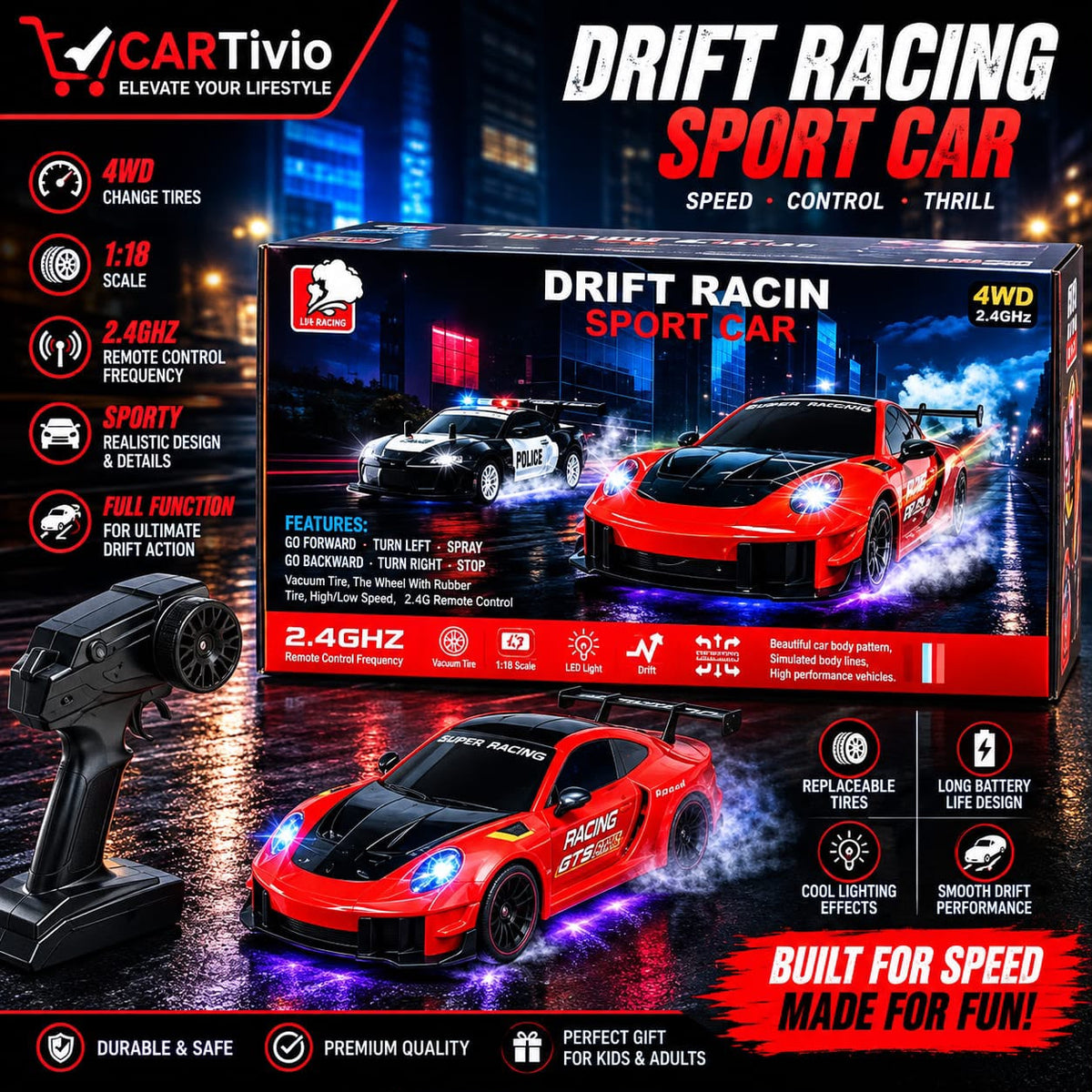 FZ-046 1:18 RC Porsche Drift Car | 4WD High-Speed Spray Function