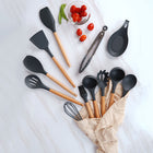 12-Piece Silicone Kitchen Utensil Set with Wooden Handles | Heat-Resistant Non-Stick Cooking Tools