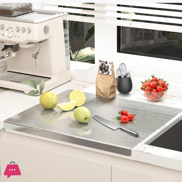 Stainless steel chopping board with lip heavy duty kitchen cutting board for meat vegetables dough Aalaa Shop