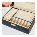 Leather Jewellery Organizer with Locker 2 Layers Hanging Holder Jewelry Box | Black