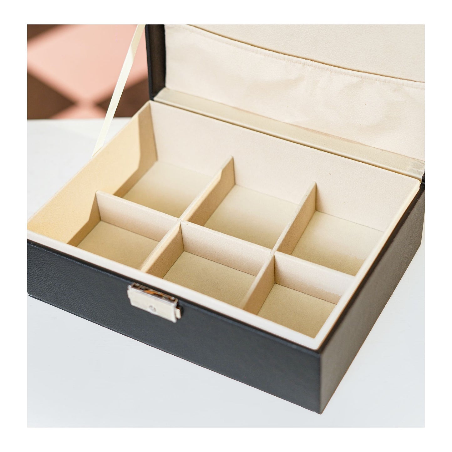 Leather Jewellery Organizer with Locker 2 Layers Hanging Holder Jewelry Box | Black