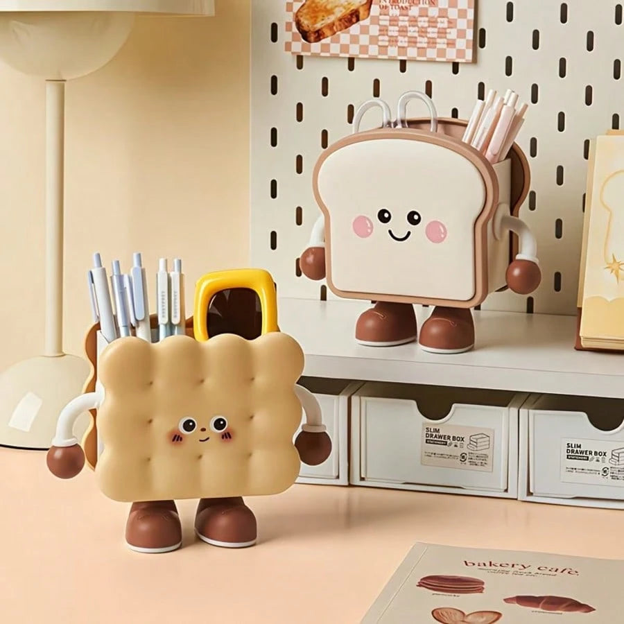 Cute Toast Desk Organizer Pen Holder | Kawaii Desktop Stationery Storage