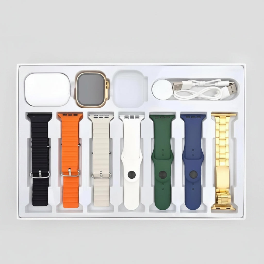 Set of watch bands and accessories with 'Golden' text above.