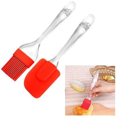 Silicone Spatula and Brush Set with Plastic Handle