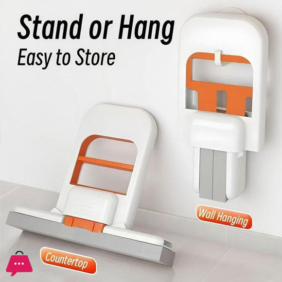 A white and orange plastic countertop or wall-mounted storage stand shown in two configurations: one sitting on a counter labeled 'Countertop' and one mounted on a wall labeled 'Wall Hanging'. Large text at the top reads 'Stand or Hang' and 'Easy to Store'.
