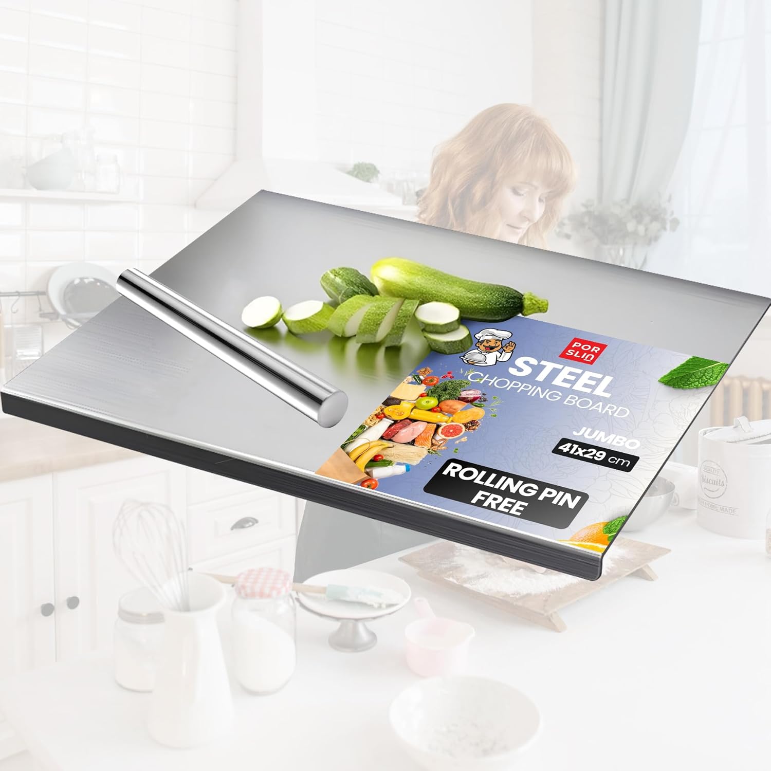 Stainless steel chopping board with lip heavy duty kitchen cutting board for meat vegetables dough Aalaa Shop