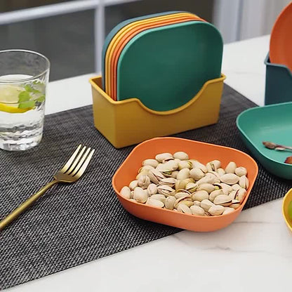 10-Piece Dinner Plate Set with Storage Holder | Modern Plastic Plates for Home & Kitchen