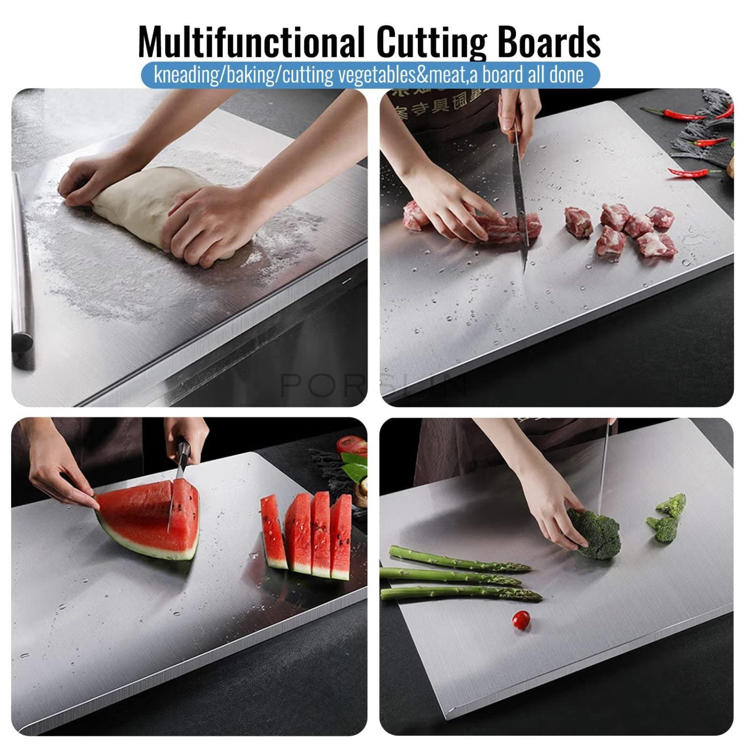 Stainless steel chopping board with lip heavy duty kitchen cutting board for meat vegetables dough Aalaa Shop