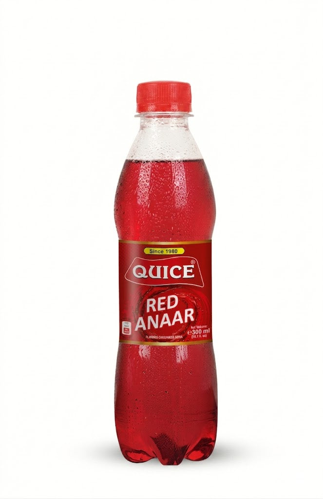 quice red anaar carbonated soft drink refreshing pomegranate soda fizzy beverage sparkling fruit flavored drink chilled soft drink Gharsaman
