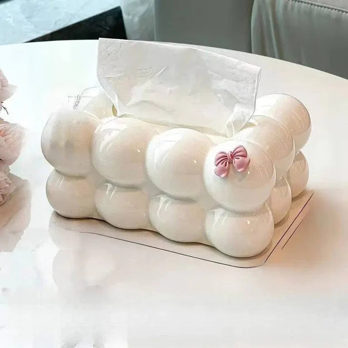 Bubble Bow Tissue Box White | Cute Cloud Tissue Holder