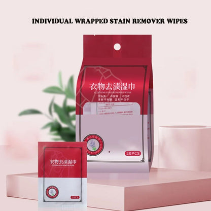 20Pcs Stain Remover Wipes | Quick Fabric & Clothes Cleaning Wipes