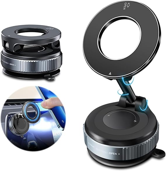 Magnetic Vacuum Suction Phone Mount | 360° Rotating Hands-Free Mobile Holder