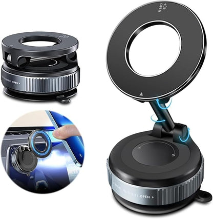 Magnetic Vacuum Suction Phone Mount | 360° Rotating Hands-Free Mobile Holder