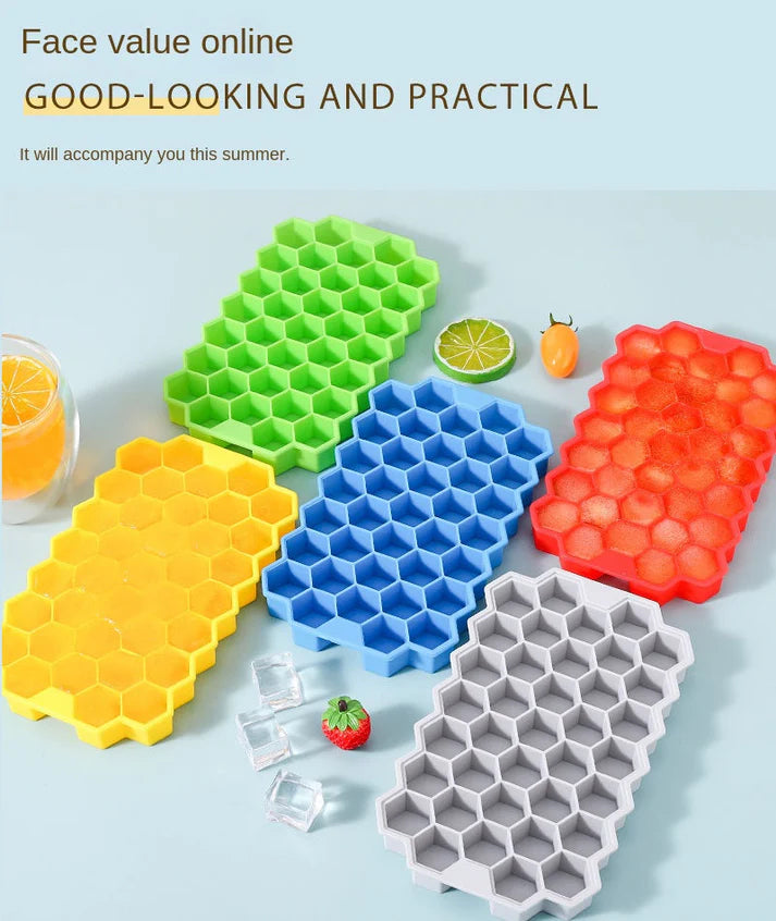 Silicone Ice Cube Trays  with Lids | Multicolor Honeycomb Ice Mold