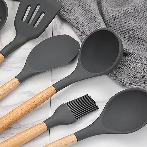 12-Piece Silicone Kitchen Utensil Set with Wooden Handles | Heat-Resistant Non-Stick Cooking Tools