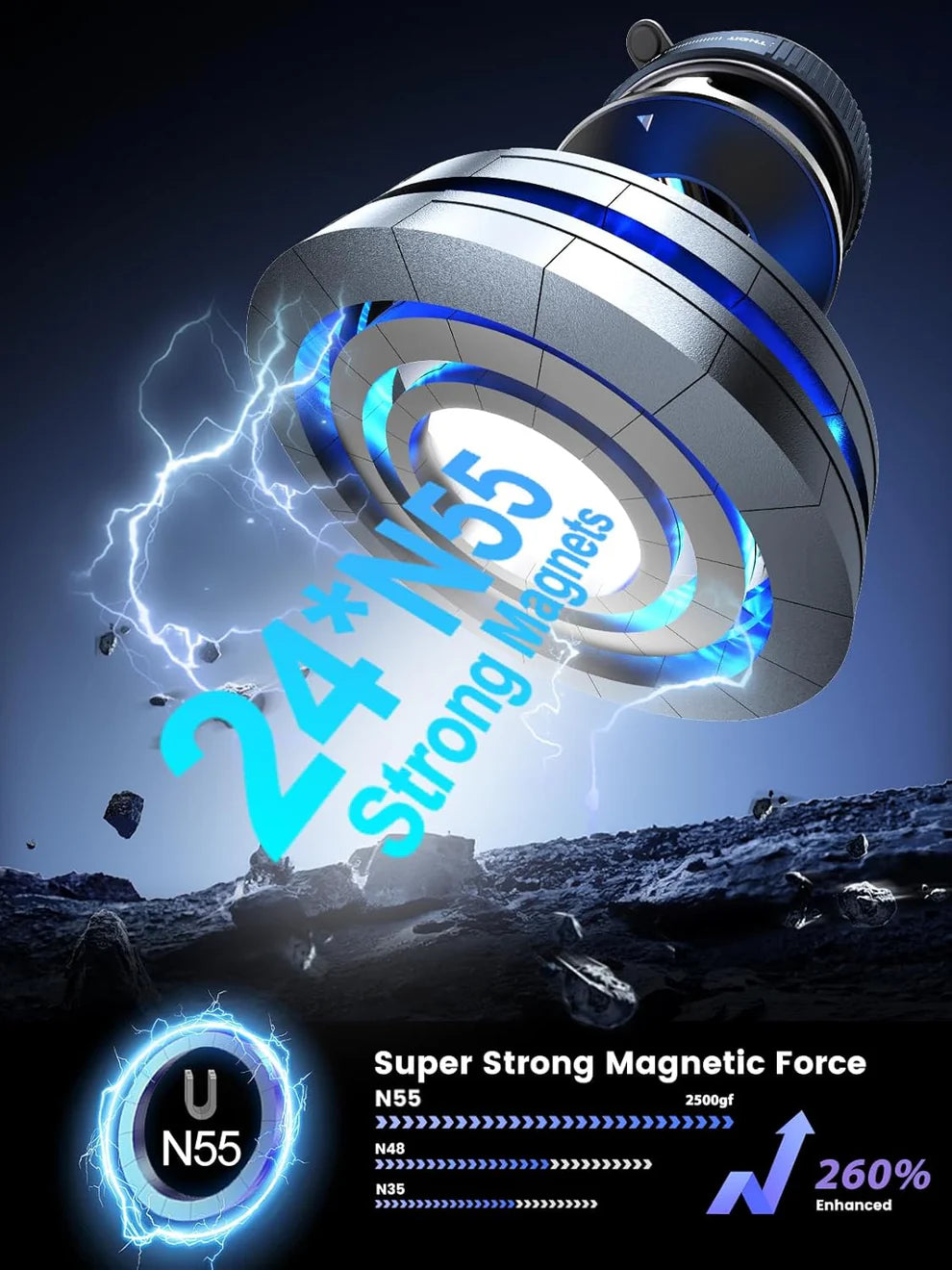 Magnetic Vacuum Suction Phone Mount | 360° Rotating Hands-Free Mobile Holder