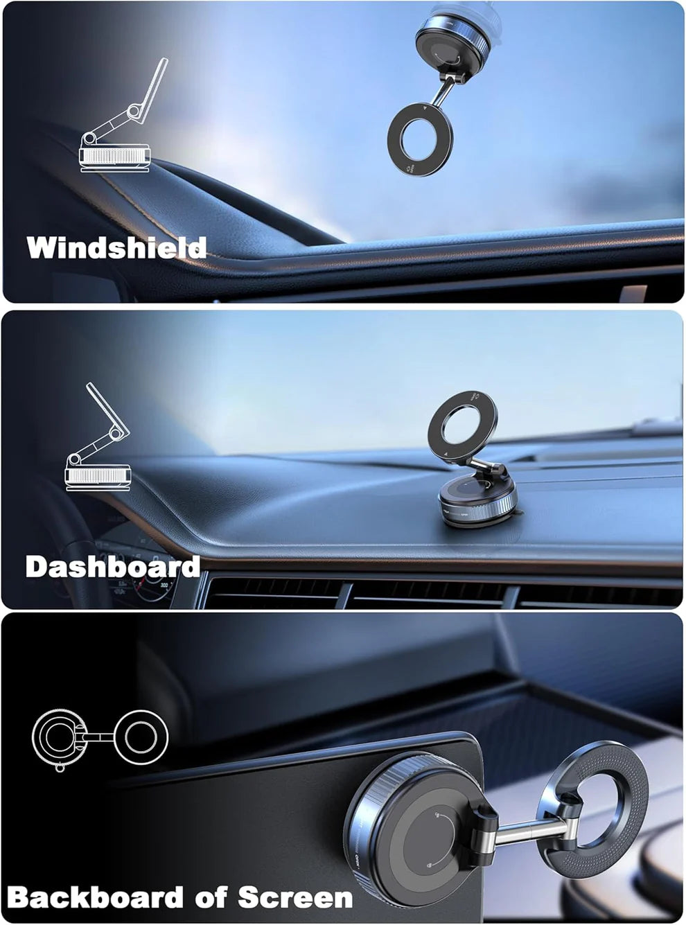 Magnetic Vacuum Suction Phone Mount | 360° Rotating Hands-Free Mobile Holder