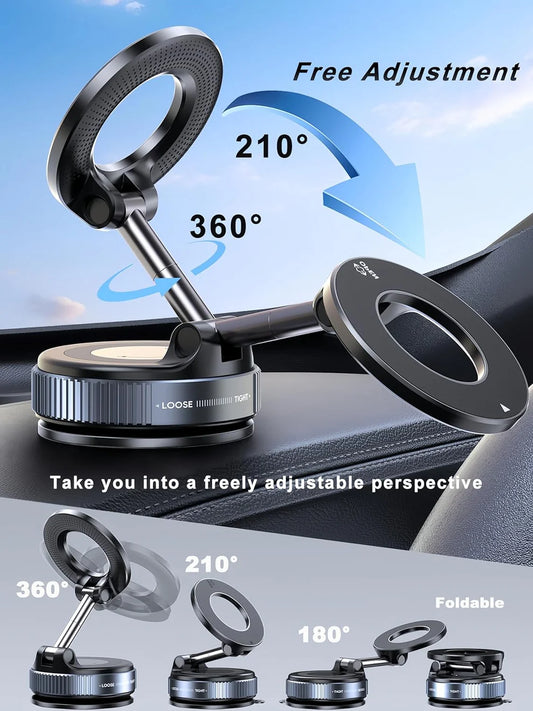 Magnetic Vacuum Suction Phone Mount | 360° Rotating Hands-Free Mobile Holder