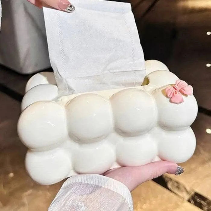 Bubble Bow Tissue Box White | Cute Cloud Tissue Holder