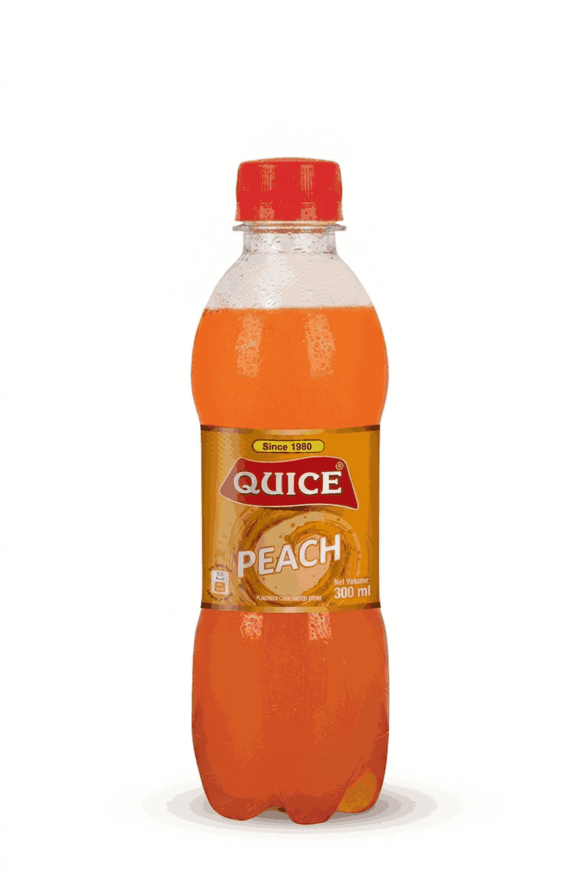 quice peach carbonated soft drink refreshing peach soda fizzy beverage sparkling peach flavored drink chilled soft drink Gharsaman