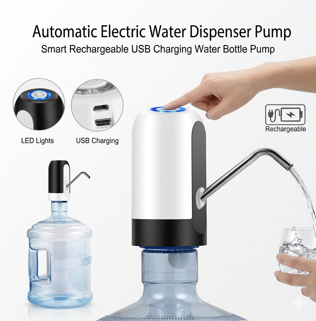 USB rechargeable electric water dispenser pump automatic drinking water pump for 19L 20L bottles home office Aalaa Shop
