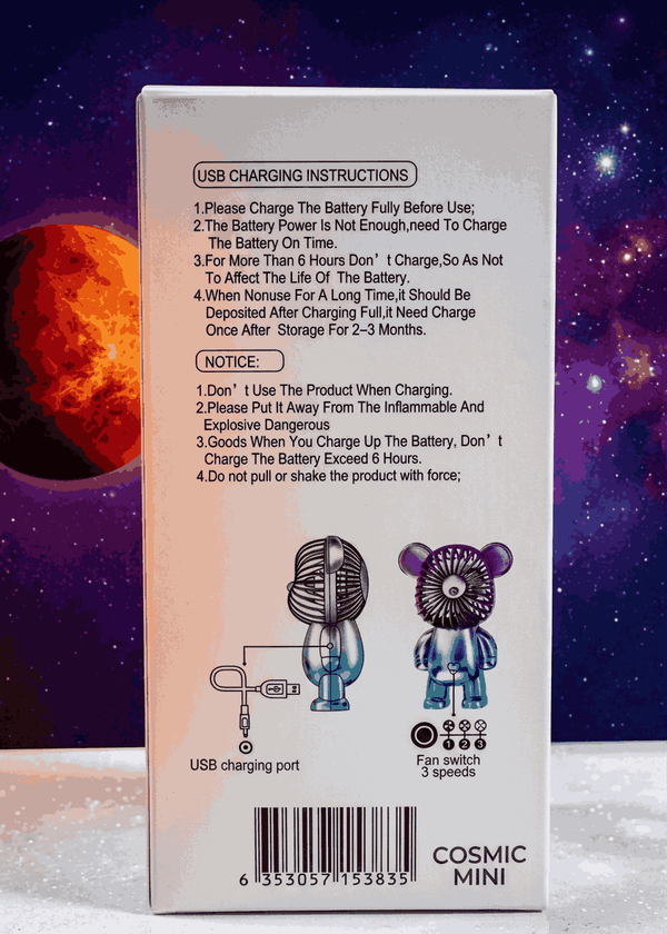 Cosmic mini bear portable fan USB rechargeable handheld cooling fan for travel desk summer personal fan Aalaa Shop