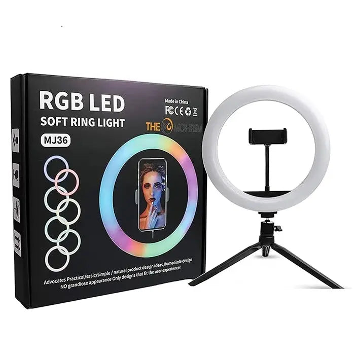 MJ36 RGB LED Ring Light with Phone Holder | Dimmable Selfie & Video Light for Content Creators