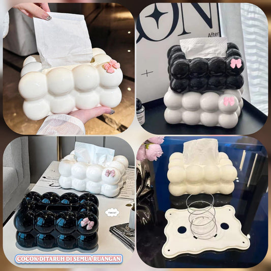 Bubble Bow Tissue Box Black | Cute Cloud Tissue Holder