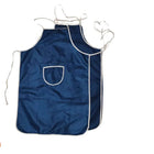 Blue apron with white trim on a white background