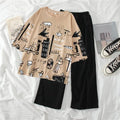 Urban Doodle Print Pajama Set Oversized Tee & Wide Pants
