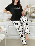 Women Butterfly Print Pajama Set Soft Lounge Wear Outfit