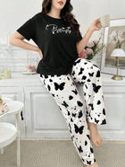 Women Butterfly Print Pajama Set Soft Lounge Wear Outfit