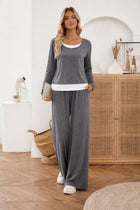 Women 2 Piece Loungewear Set Pink & Grey Pajama Outfit