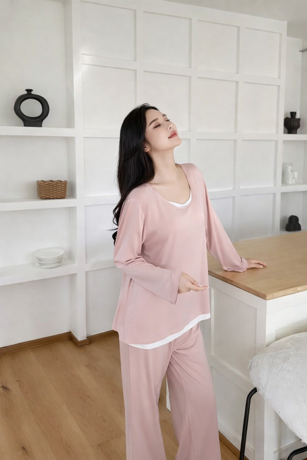 women 2 piece loungewear set pink grey pajama outfit comfortable sleepwear home wear soft breathable pajama set Aalaa Shop