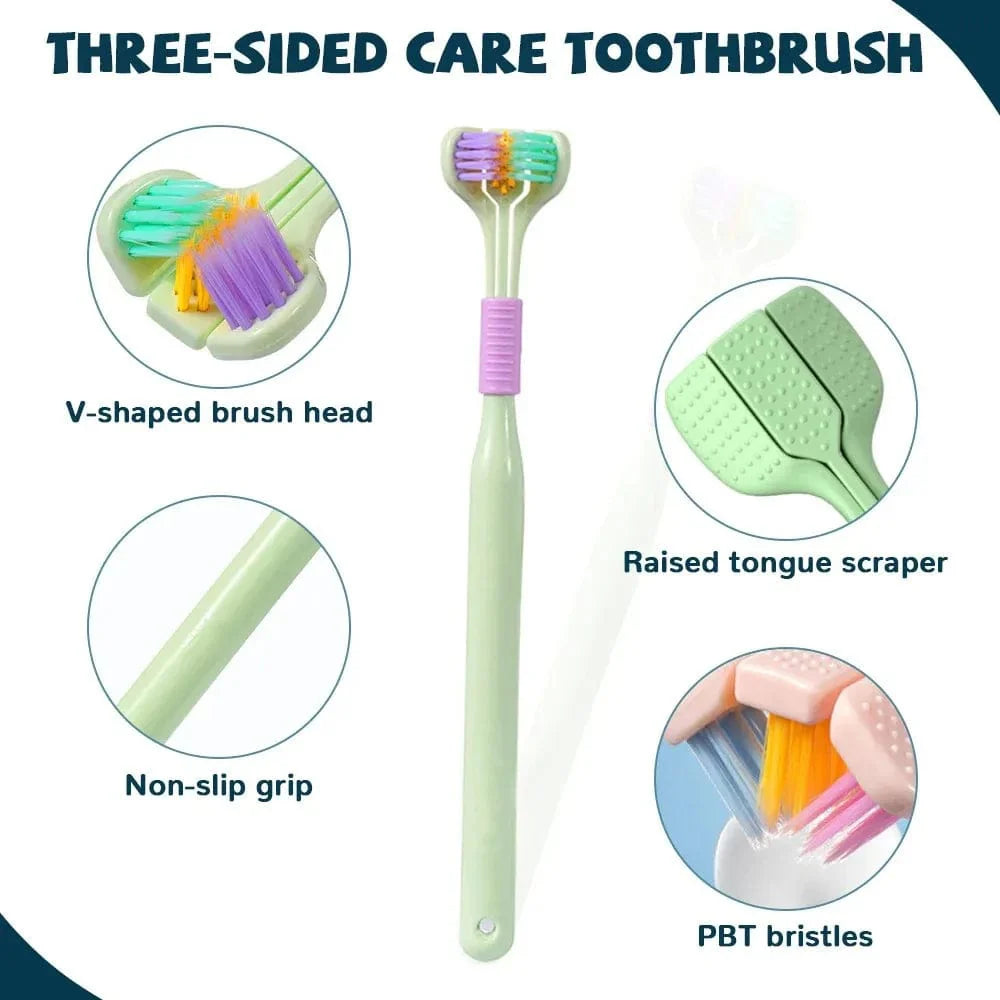 Soft Bristle 3 Sided Toothbrush, Oral Care Safety Toothbrush, Deep Cleaning Baby Toothbrush