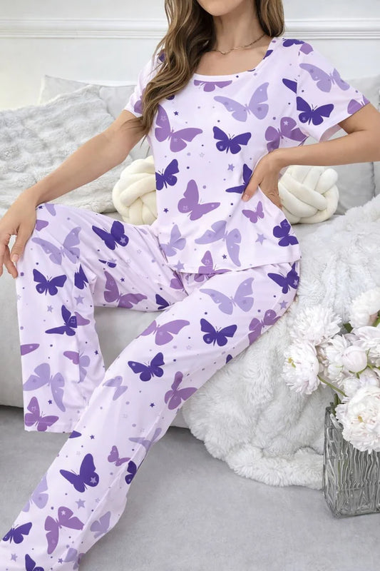 purple butterfly night suit women pajama set Gharsaman