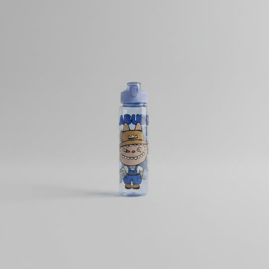 Children's water bottle with cartoon character design on a white background