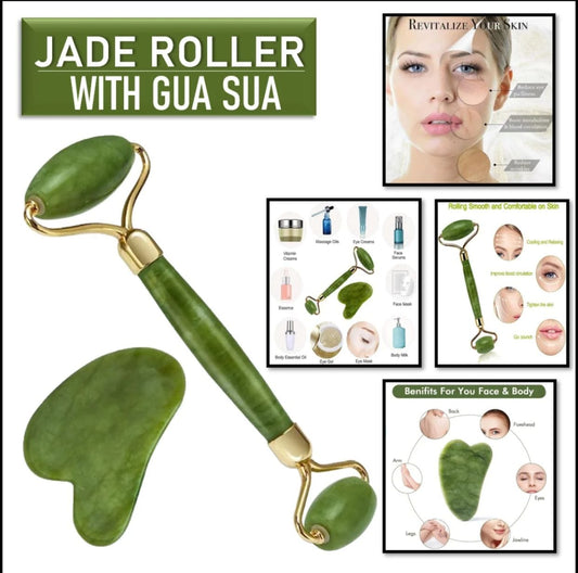 Natural Jade Roller & Gua Sha Set – Ultimate Facial Beauty & Massager Tool