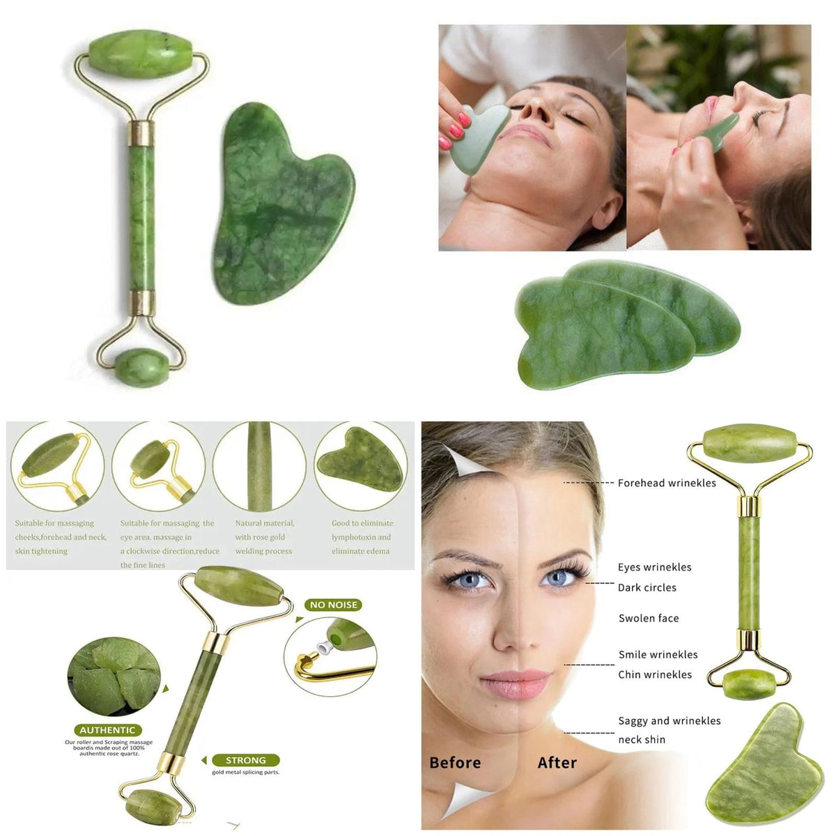 Natural Jade Roller & Gua Sha Set – Ultimate Facial Beauty & Massager Tool