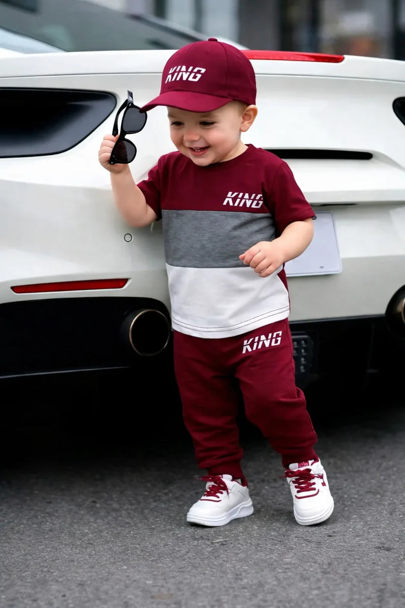maroon grey white king printed kids suit pajama set Gharsaman