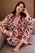 Baby Pink Cheetah Print Night Suit Women Sleepwear Set