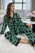 Dark Green Cheetah Print Night Suit Women Pajama Set